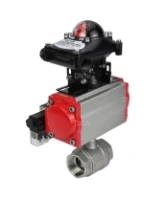 Кран шаровой DN.ru BV3232P(2pc)-FP-T-ISO-H Ду80 Ру40, полнопроходной внутренняя резьба, нержавеющая сталь SS316, уплотнение - PTFE, с пневмоприводом PA-SA-130 с возвратными пружинами, с пневмораспределителем 4M310-08 220В, с БКВ APL-410N EX