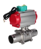 Кран шаровой DN.ru BV3232P(3pc)-FP-W-ISO-H LONG Ду80 Ру25 полнопроходной, корпус - нержавеющая сталь 316, уплотнение - PTFE, под приварку, с пневмоприводом PA-DA-083 и магнитным переключателем ALS200D