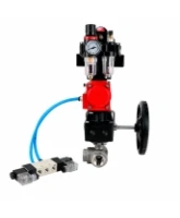 Кран шаровой DN.ru BV3232P(4pc)-SP-3WT-T-ISO-H WDVF Ду25 Ру63 стандартнопроходной, 3-ходовой Т-тип, внутренняя резьба, с пневмоприводом PA-DA-065, пневмораспределителем 4V320-08 AC220V, БКВ APL-410N EX, БПВ AFC2000 и ручным дублером MON1-250-T26-ISO