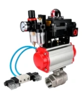 Кран шаровой DN.ru BV3232P(2pc)-FP-T-ISO-H Ду80 Ру40, полнопроходной внутреннняя резьба, нержавеющая сталь SS316, PTFE, с пневмоприводом PA-SA-130 с возвратными пружинами, с пневмораспределителем 4V320-08 AC220V, с БКВ APL-410N EX, с БПВ AFC2000