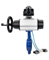 Затвор дисковый поворотный DN.ru WBV1432E-2W-Fb-H Ду150 Ру16, корпус - чугун GGG50, диск - нержавеющая сталь 316L, уплотнение - EPDM, с пневмоприводом DN.ru PA-DA-105-1 двойного действия, с пневмораспределителем 4V320-08 AC220V, с БКВ APL-510N-EX