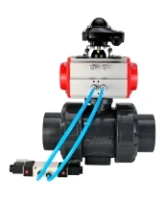 Кран шаровой DN.ru BV4242E-FP-GRM-ISO Дн50 Ру10 полнопроходной, корпус - НПВХ, шар - НПВХ, уплотнение - EPDM, с пневмоприводом PA-DA-052, пневмораспределителем 4V320-10 AC220V и БКВ APL-210N