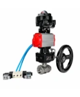 Кран шаровой DN.ru BV3232P(4pc)-SP-3WT-T-ISO-H WDVF Ду25 Ру63 стандартнопроходной, 3-ходовой Т-тип, внутренняя резьба, с пневмоприводом PA-DA-065, пневмораспределителем 4V320-08 AC220V, БКВ APL-510N EX и ручным дублером MON1-250-T26-ISO