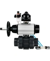 Кран шаровой DN.ru BV4242E-FP-GRM-ISO Дн50 Ру10 полнопроходной, корпус - НПВХ, шар - НПВХ, уплотнение - EPDM, с пневмоприводом PA-DA-105-1, пневмораспределителем 4V320-08 AC220V, БКВ APL-510N EX и БПВ AFC2000