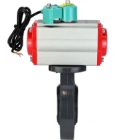 Затвор дисковый поворотный DN.ru WBV4242E-2W-Fb-ISO Дн80 Ру10 межфланцевый, корпус - НПВХ, диск - НПВХ, уплотнение - EPDM, с пневмоприводом PA-SA-083 и магнитным переключателем ALS200D