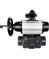 Кран шаровой DN.ru BV4242E-FP-GRM-ISO Дн50 Ру10 полнопроходной, корпус - НПВХ, шар - НПВХ, уплотнение - EPDM, с пневмоприводом PA-DA-105-1, пневмораспределителем 4V320-08 AC220V и БКВ APL-210N