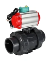 Кран шаровой DN.ru BV4242E-FP-GRM-ISO Дн50 Ру10 полнопроходной, корпус - НПВХ, шар - НПВХ, уплотнение - EPDM, с пневмоприводом PA-SA-065, пневмораспределителем 4M310-08 AC220V и магнитным переключателем ALS200D