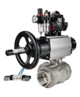 Кран шаровой DN.ru BV3232P(4pc)-SP-3WL-T-ISO-H Ду100 Ру40, стандартнопроходной, четырехсоставной, нержавеющая сталь 316, PTFE, внутренняя резьба, с пневмоприводом PA-DA-105-1, пневмораспределителем 4V320-08 AC220V, БКВ APL-510N Ex, БПВ AFC2000