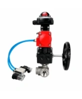 Кран шаровой DN.ru BV3232P(4pc)-SP-3WT-T-ISO-H WDVF Ду25 Ру63 стандартнопроходной, 3-ходовой Т-тип, внутренняя резьба, с пневмоприводом PA-DA-065, пневмораспределителем 4V320-08 AC220V, БКВ APL-210N и ручным дублером MON1-250-T26-ISO